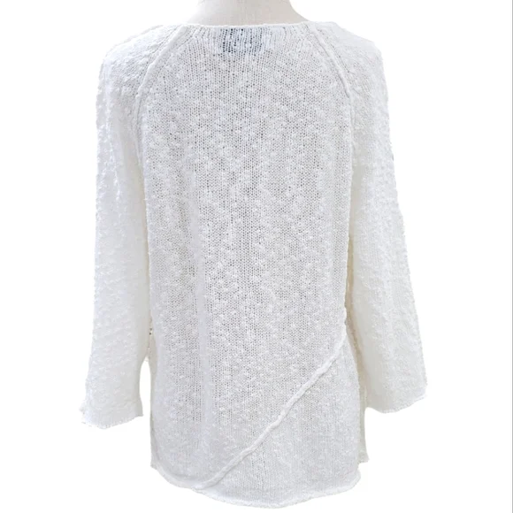 Habitat open knit sweater women's medium white textured cotton shell buttons - Picture 3 of 12
